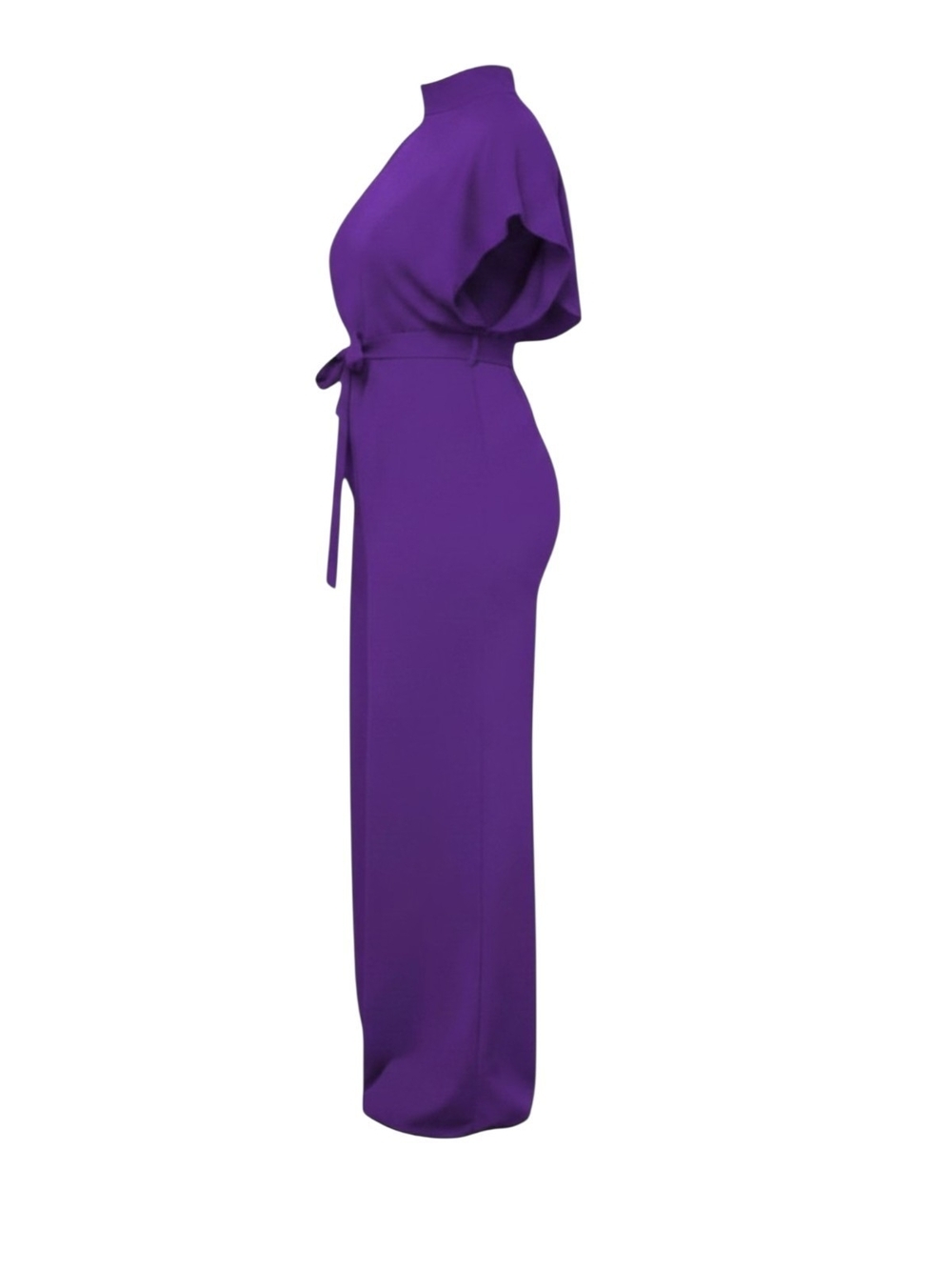 ULOVMI - Medium Purple Mock Neck Wide-Leg Jumpsuit with Waist Tie - Picture 3 of 7